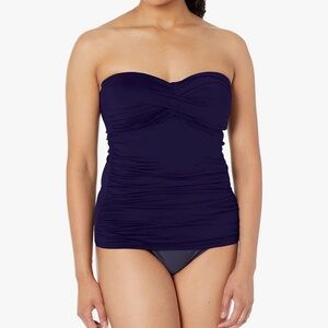 Strapless Ruched Navy Swimsuit Top Anne Cole Size Large. Very slimming.